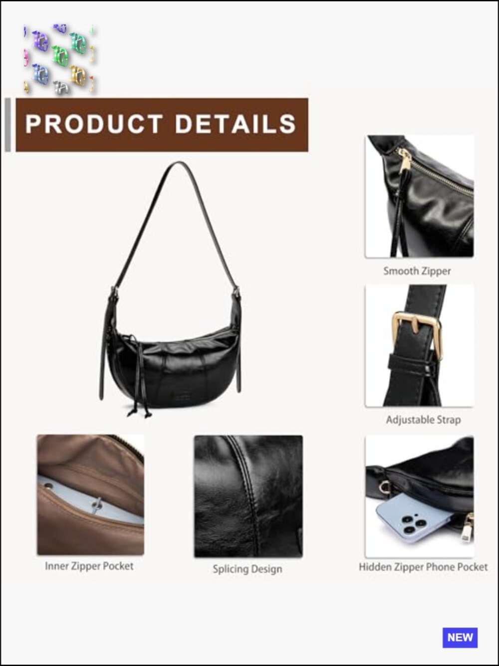 Small Crescent Crossbody Bag Vegan Leather Hobo Shoulder Sling Purse Adjustable - Picture 3 of 7